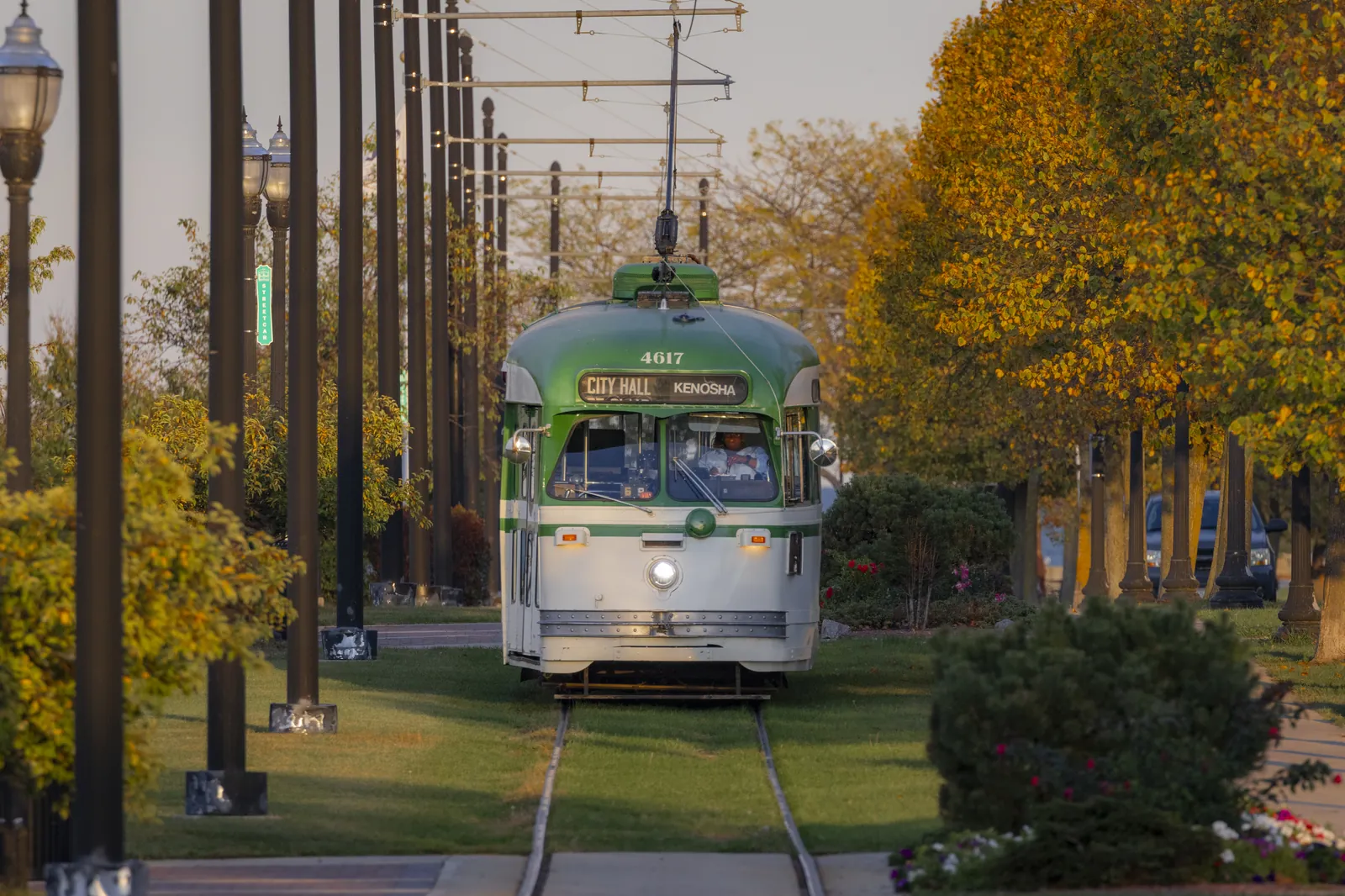 The Kenosha streetcar at night