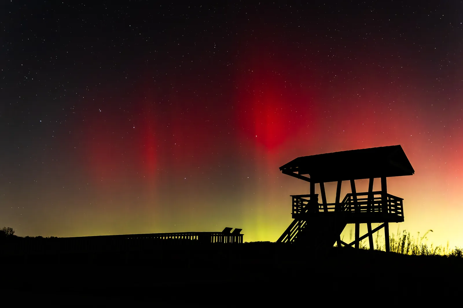 Northern lights dancing over Bong Recreation Area