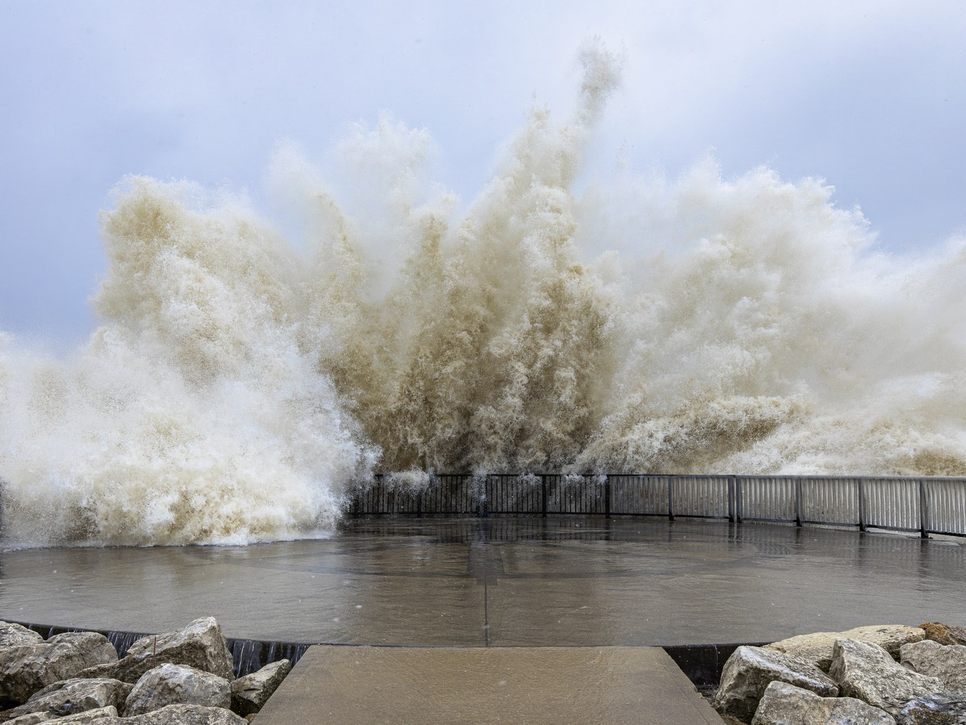 Landscapes and Scenery — a wave exploding over the Kenosha lakefront